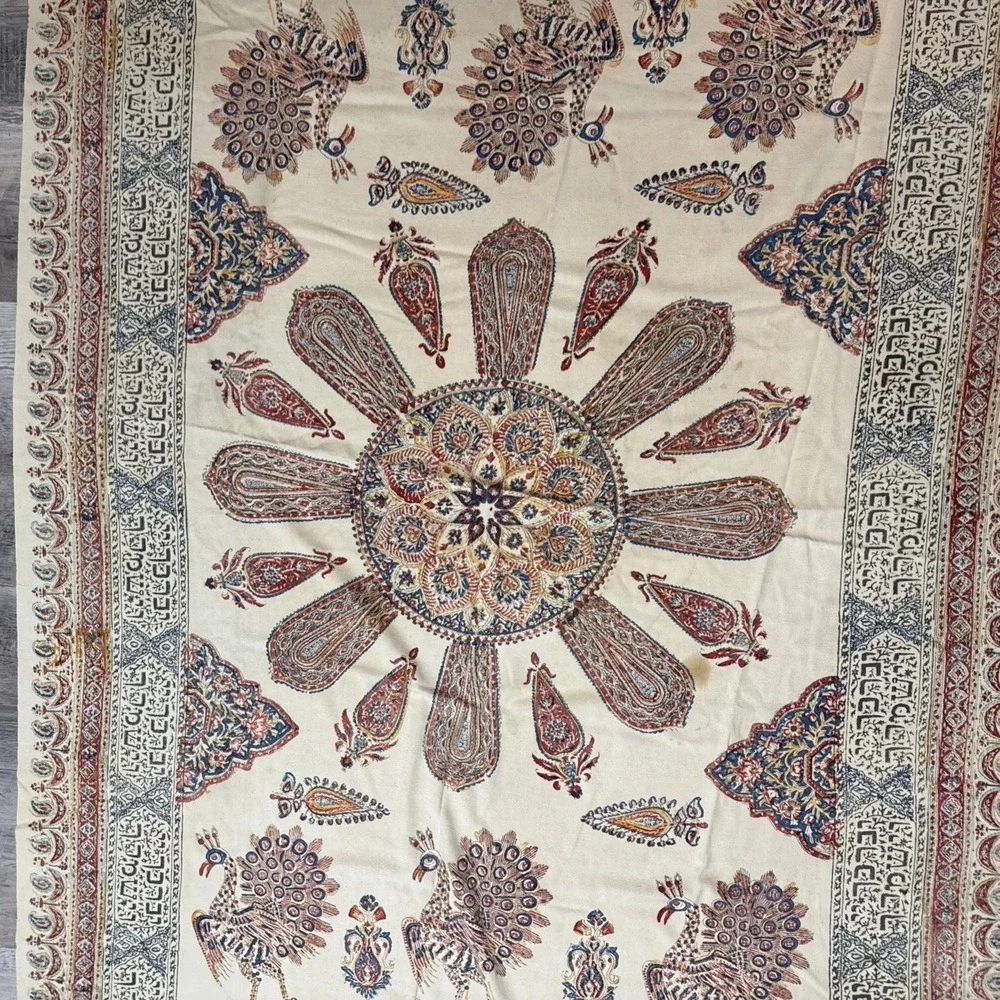 Large VTG Judaica Hebrew Priestly Blessing Peacock Tapestry Wall Hanging 87x58